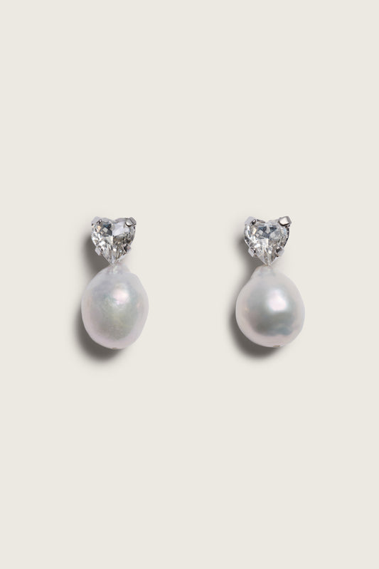 Pearl Heart Crystal Stud Earrings