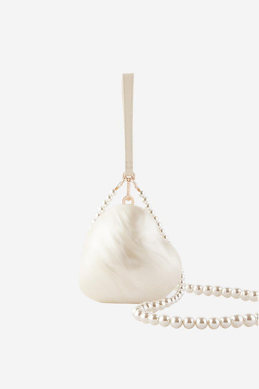 Micro Heart Bag With Pearl Strap