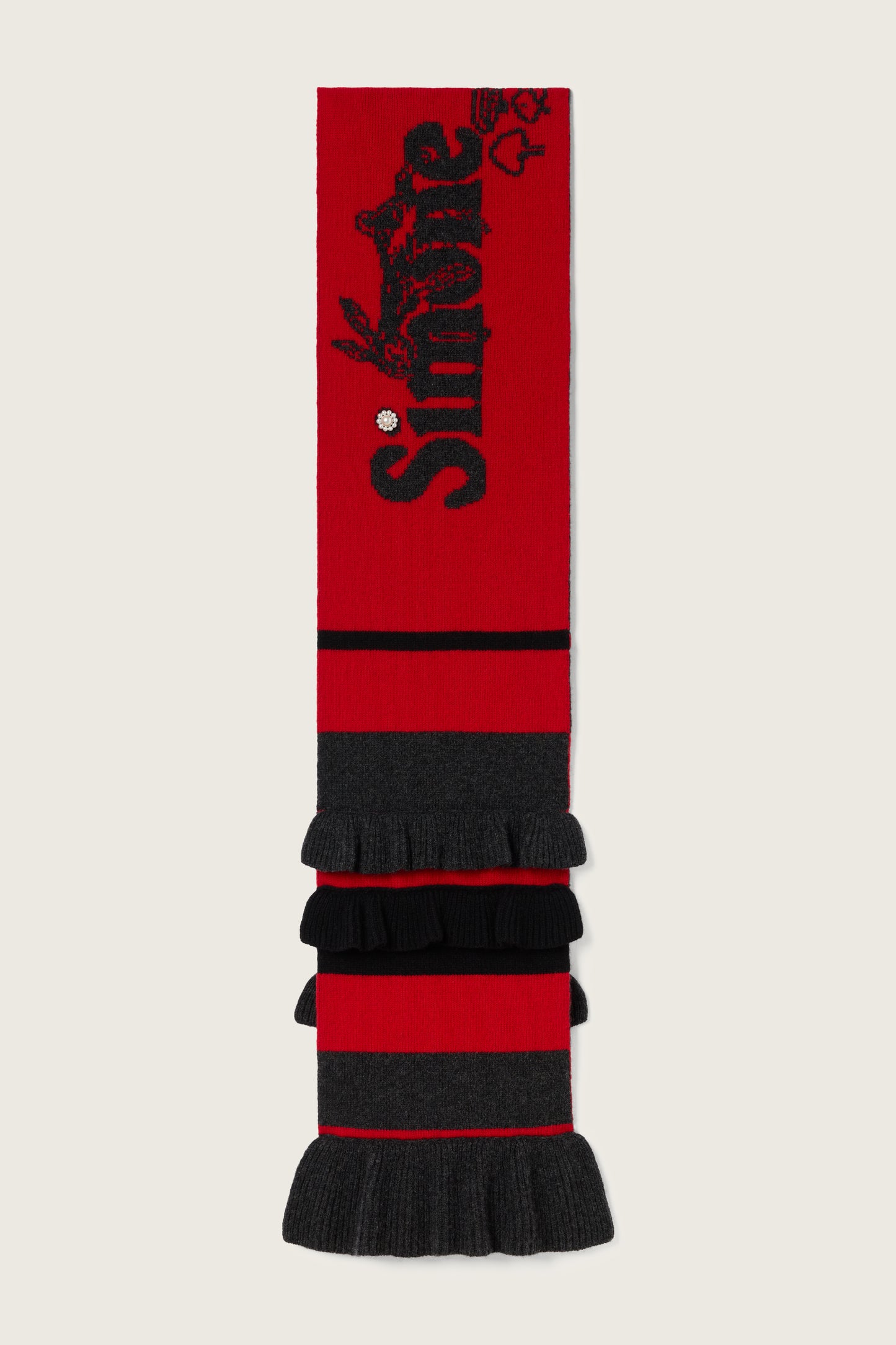 Ruffle Graphic Logo Knit Scarf