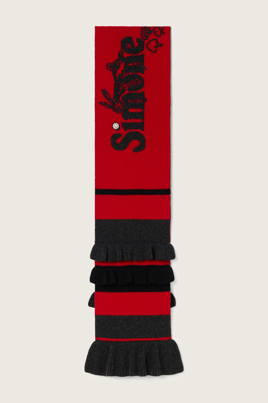 Ruffle Graphic Logo Knit Scarf