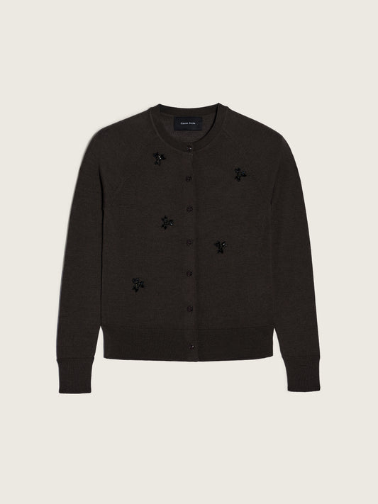 Classic Merino Silk Cardigan With Turbo Embellishment