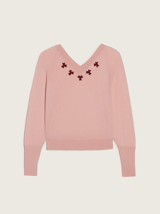 Turbo Embellished Merino Silk Double V-Neck Jumper