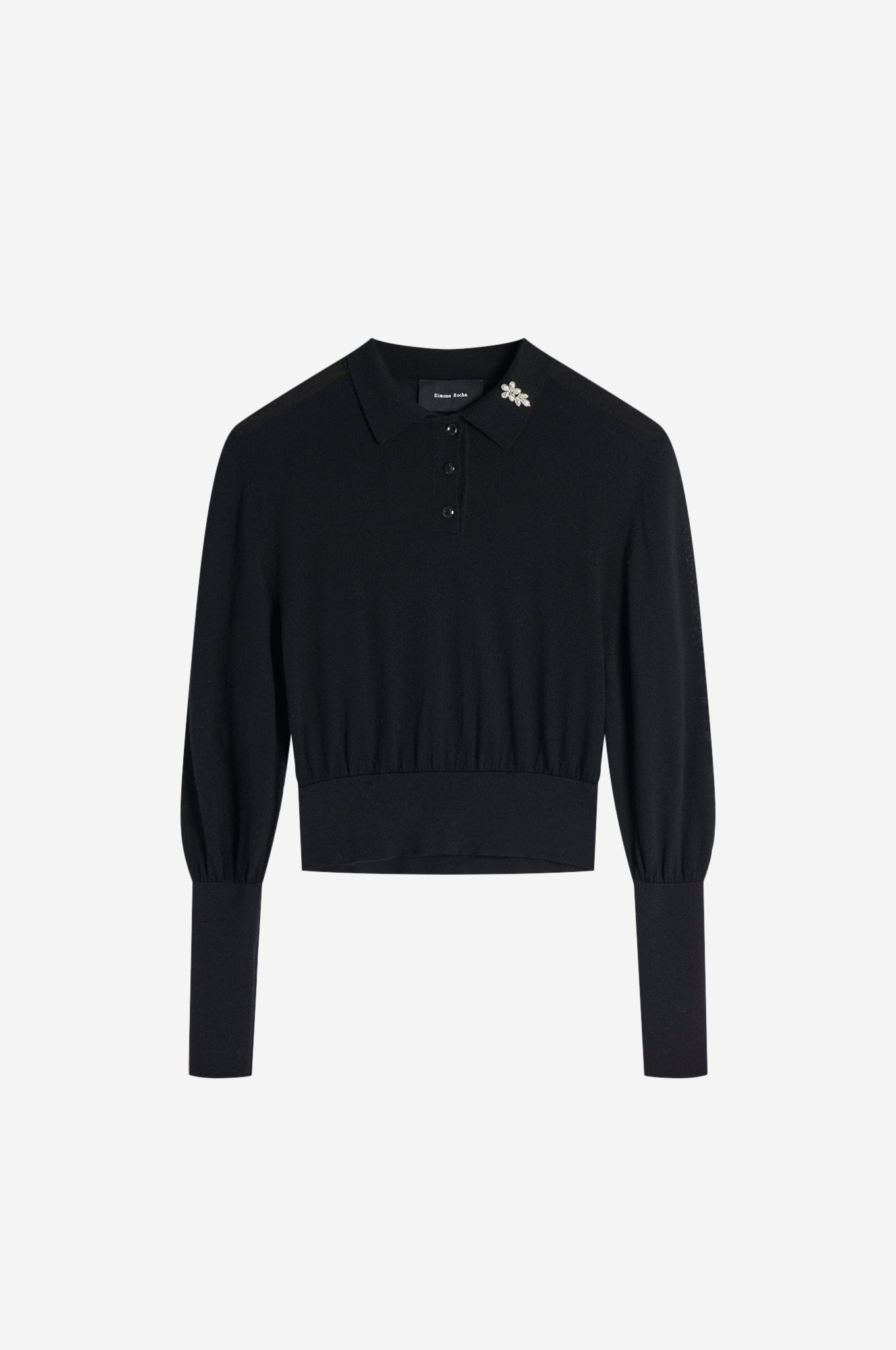 Embellished Merino Silk Knit Polo Jumper