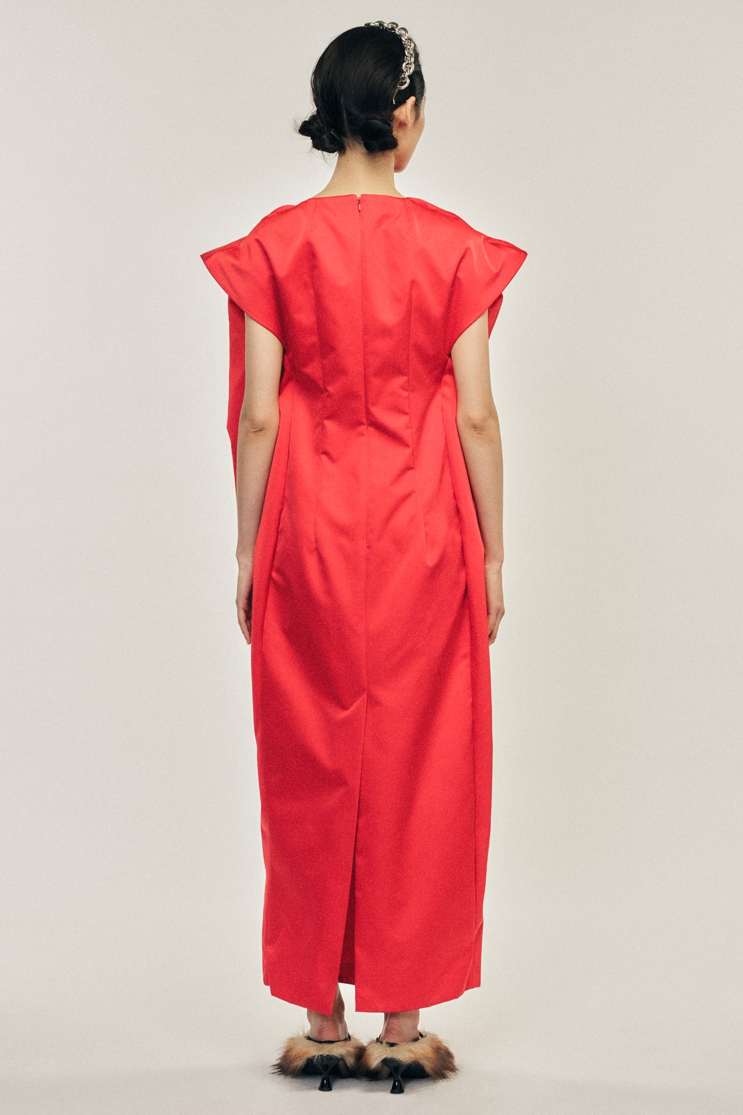 Ruched Duchess Chain Cap Sleeve Dress