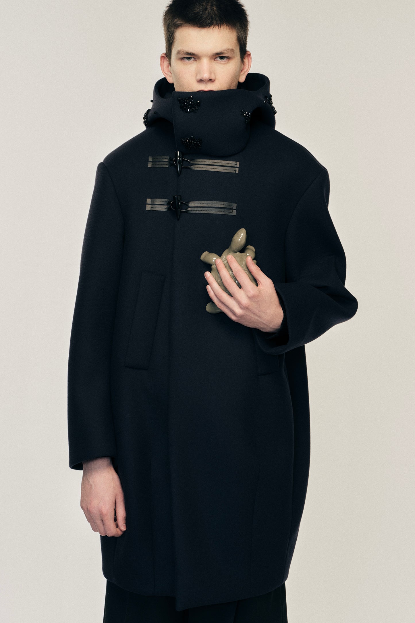 Embellished Back Flap Cocoon Duffle Coat
