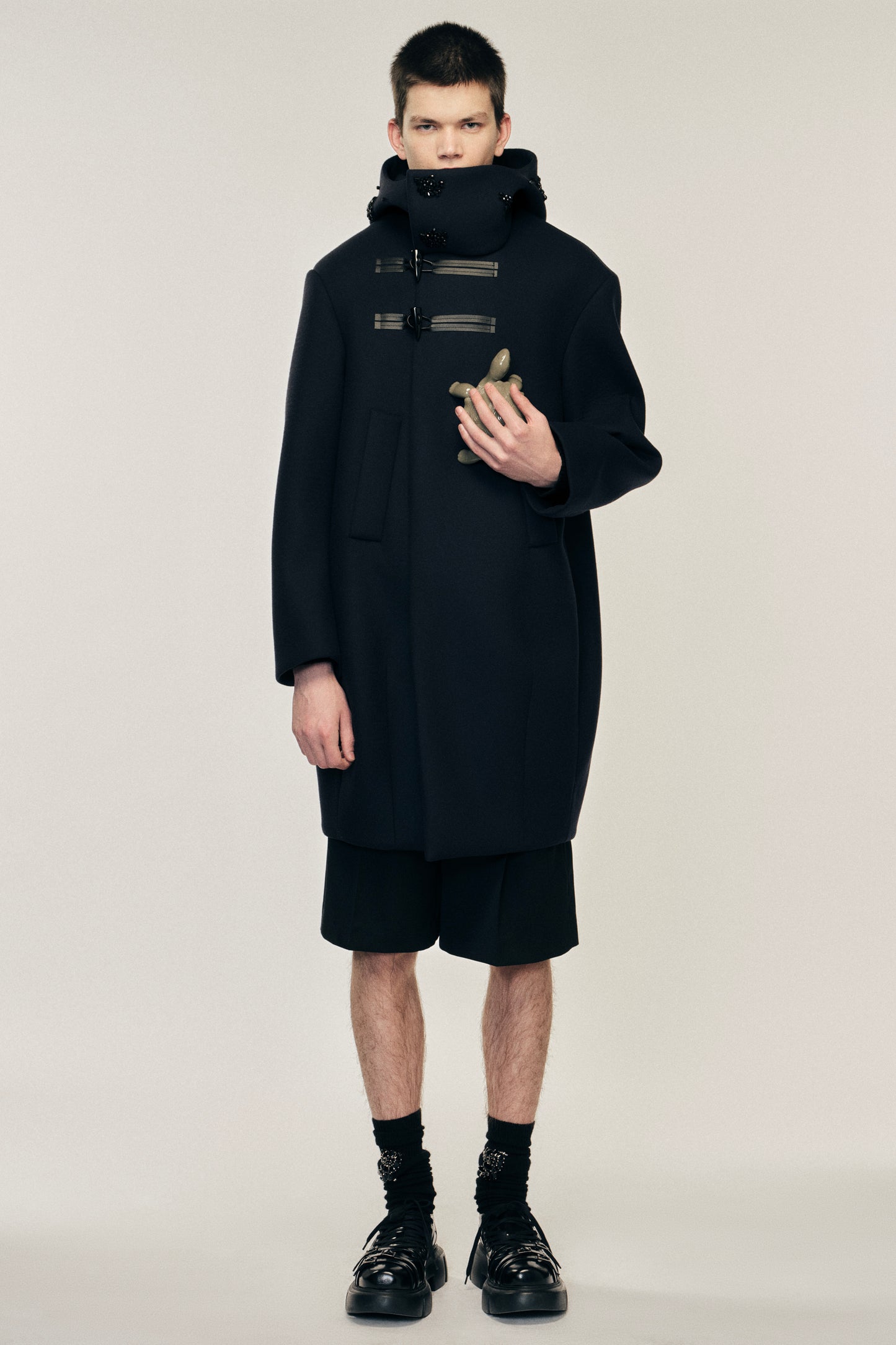 Embellished Back Flap Cocoon Duffle Coat