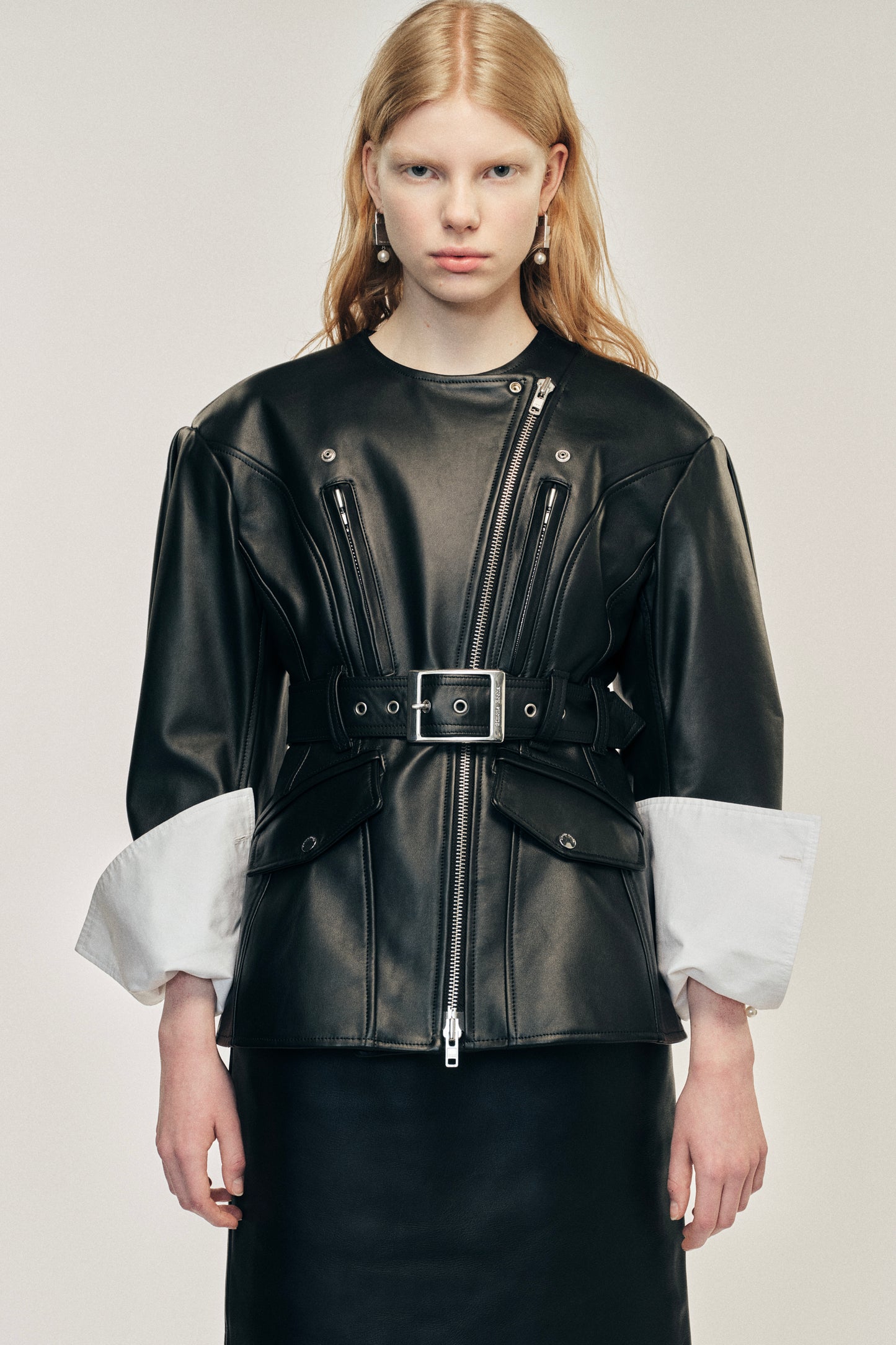 Sculpted Belt Detail Biker Jacket