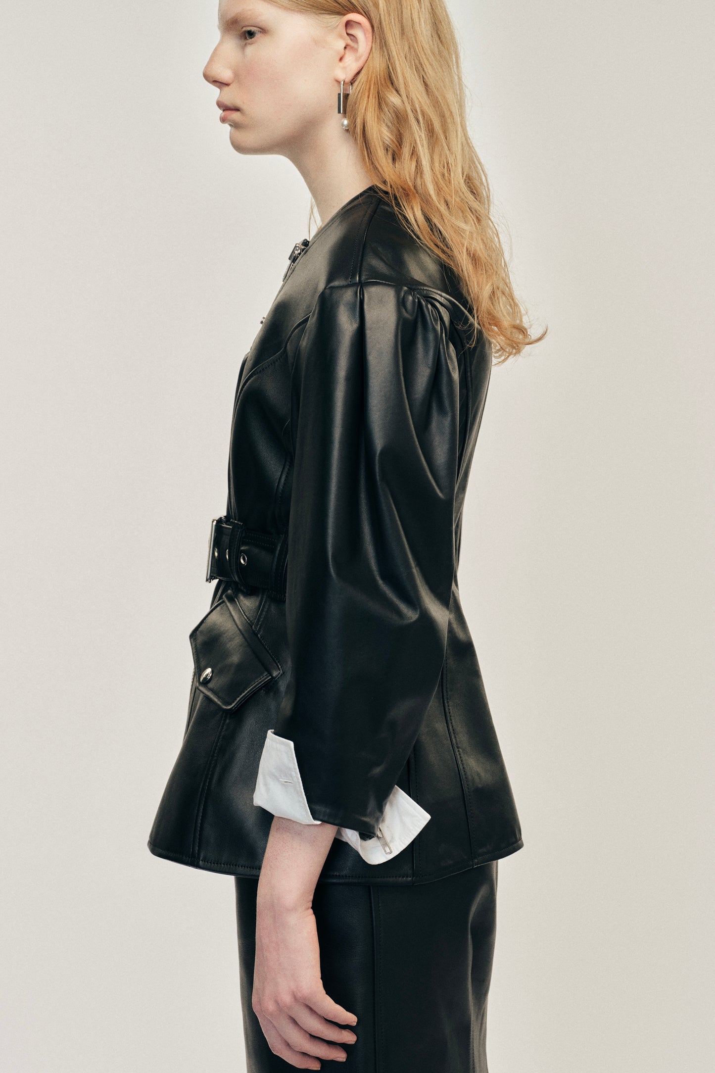 Sculpted Belt Detail Biker Jacket