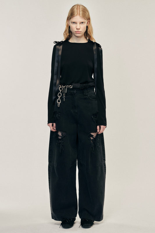 Embellished Wide Leg Puddle Jeans