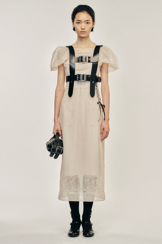 Sheer Sculpted Gathered Bust Dress