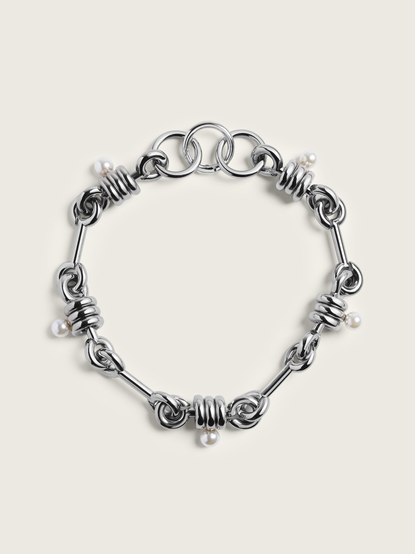 Stacked Link Pearl Chain Necklace