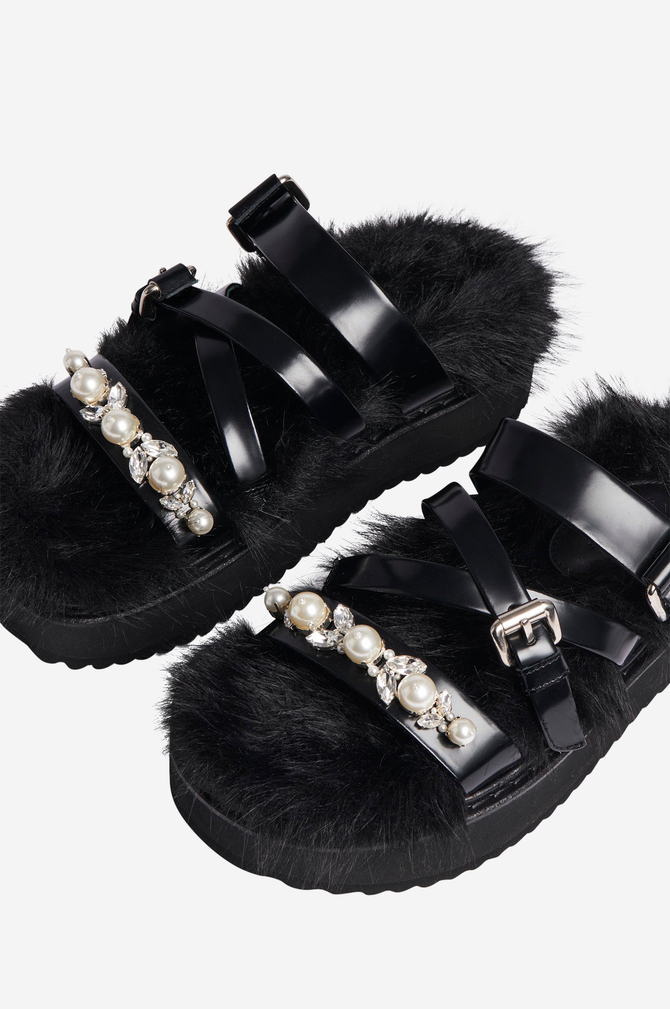 Embellished Furry Platform Sandal