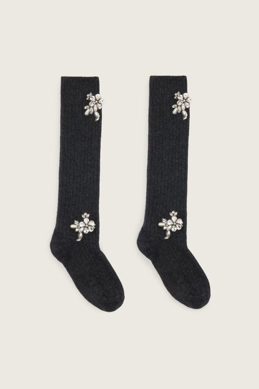 Embellished Rose Knee Socks