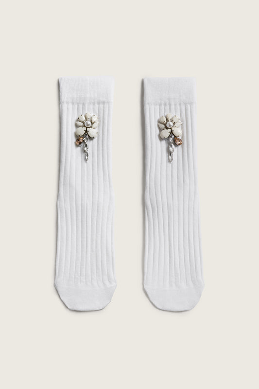 Poppy Crystal Flower Ribbed Ankle Socks