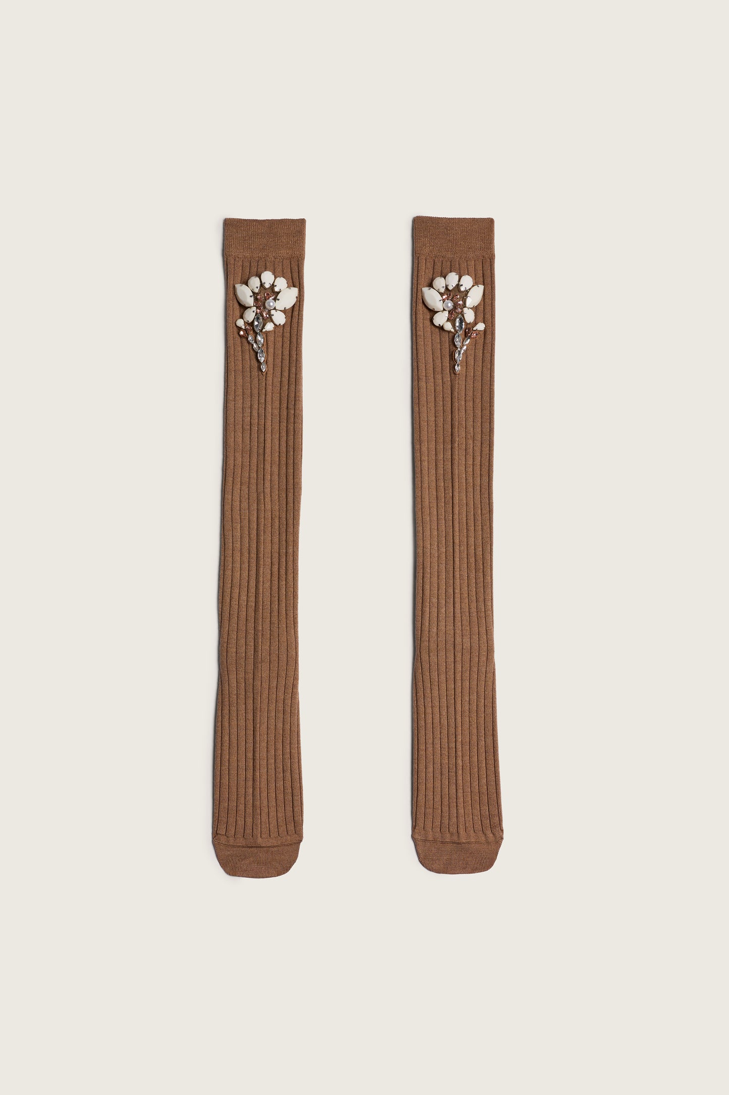 Poppy Crystal Flower Ribbed Knee Socks