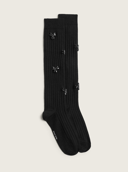 Embellished Merino Silk Knee Socks