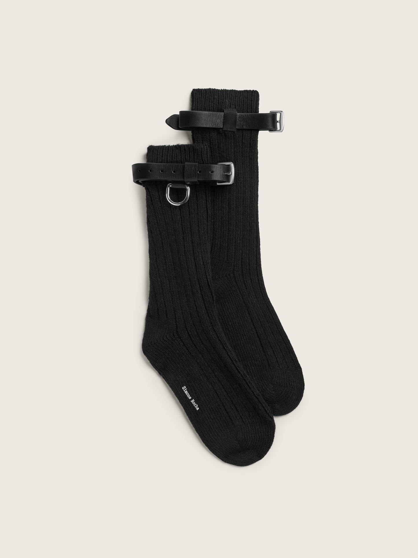 Chunky Wool Leather Strap Ankle Socks