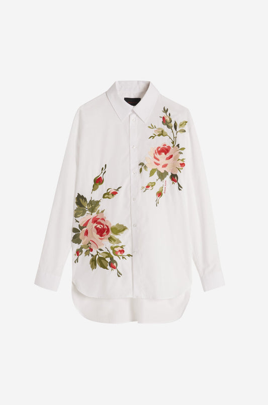 Easy Shirt with Rose Embroidery